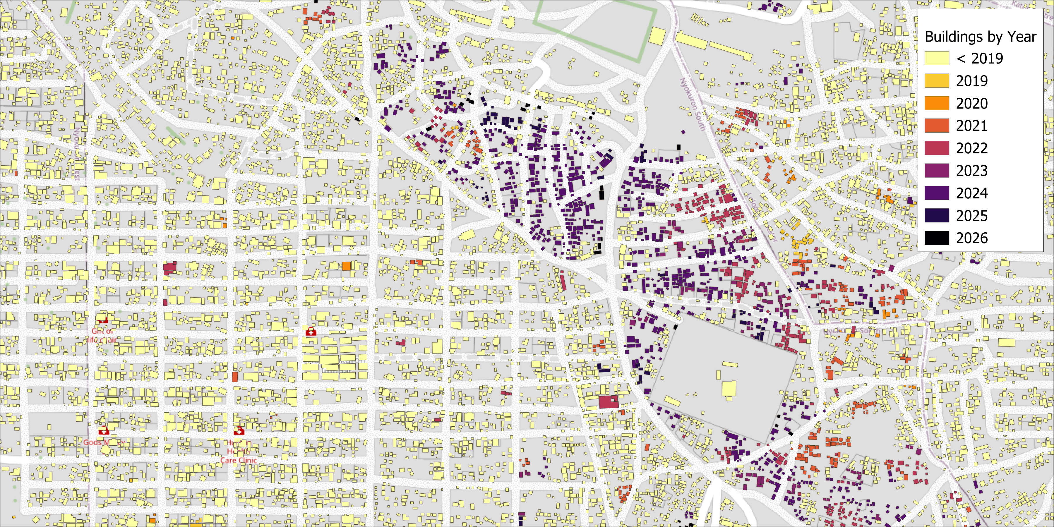 Map of building outlines across Juba