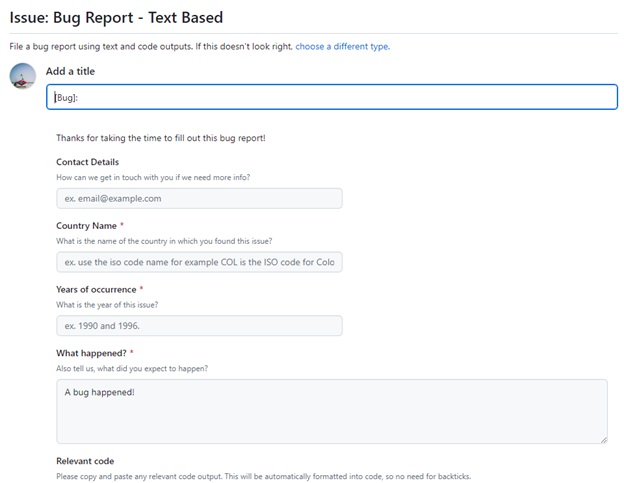 GLD text-based bug report template