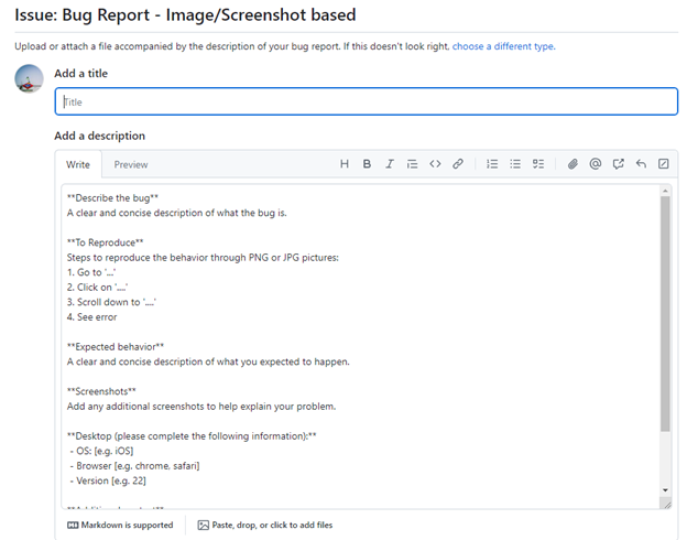 GLD image-based bug report template