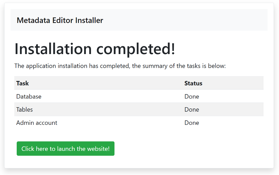 Installation completion
