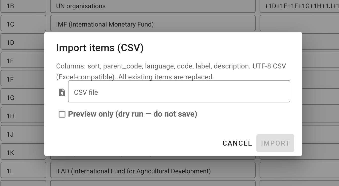 Import codelist items from CSV