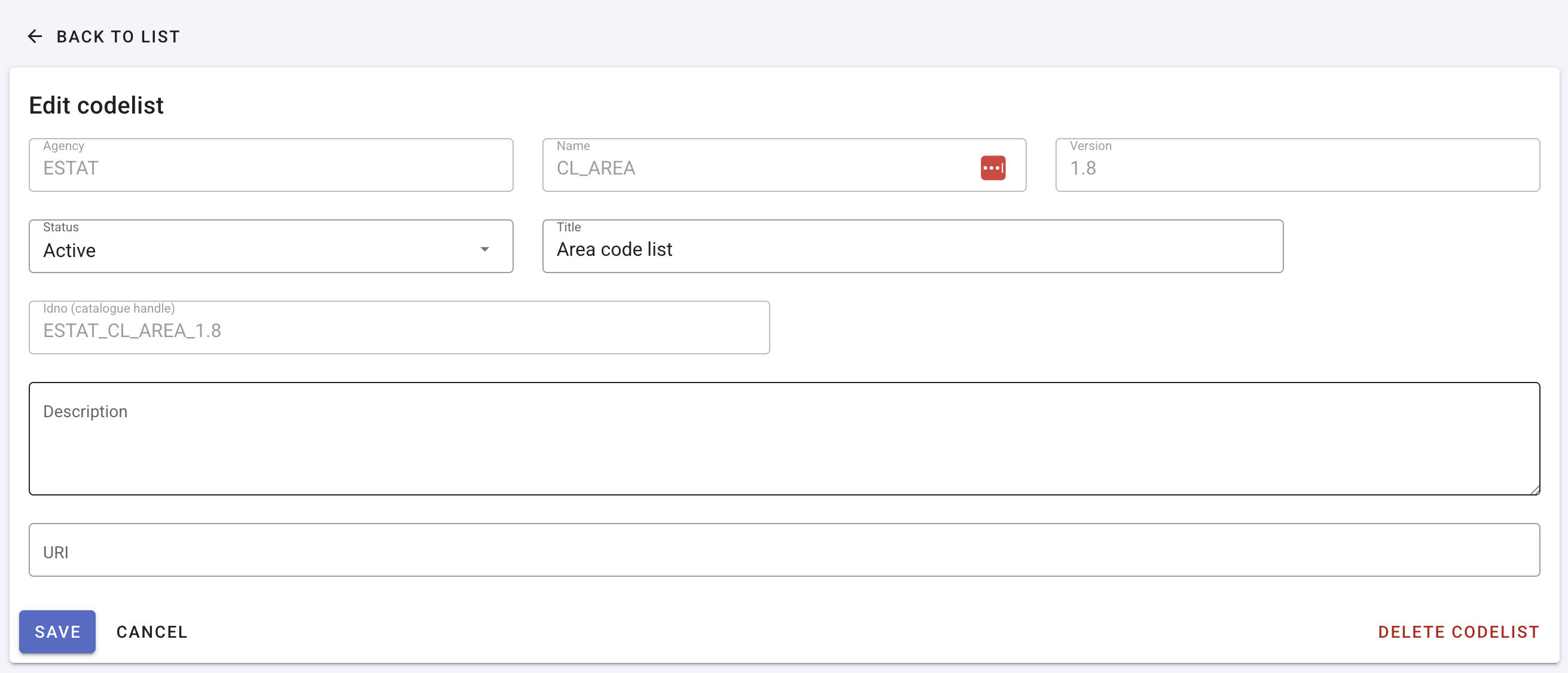 Codelist metadata form
