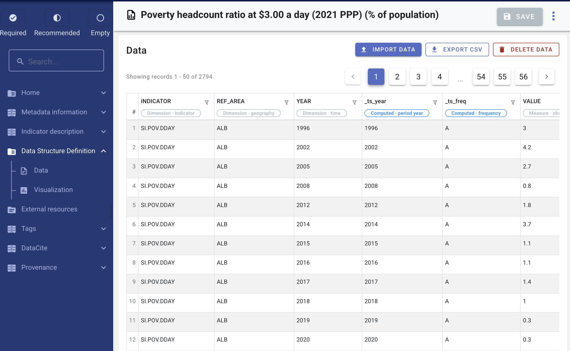 Data explorer — paginated table