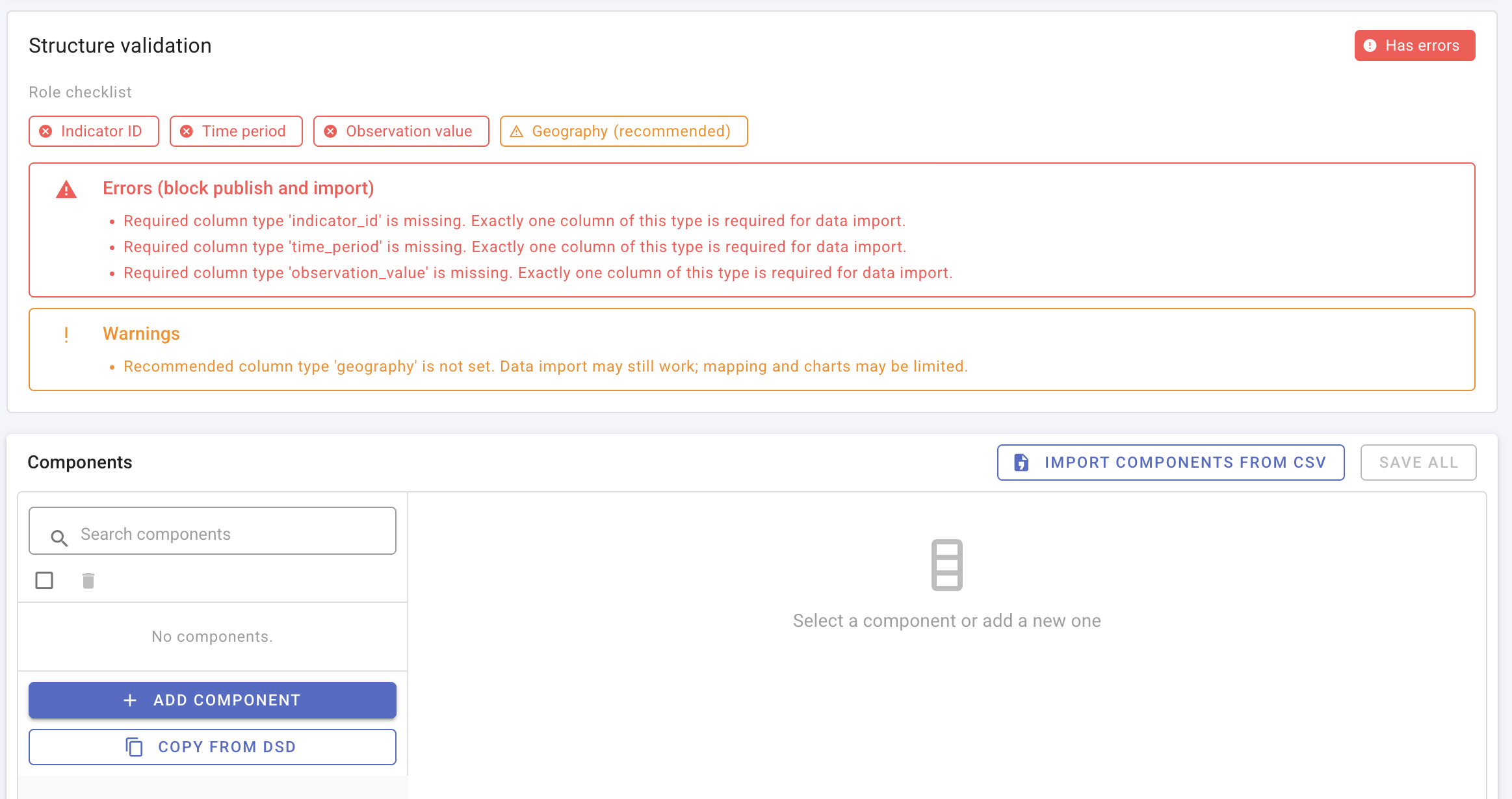 Global DSD — validation errors with no components