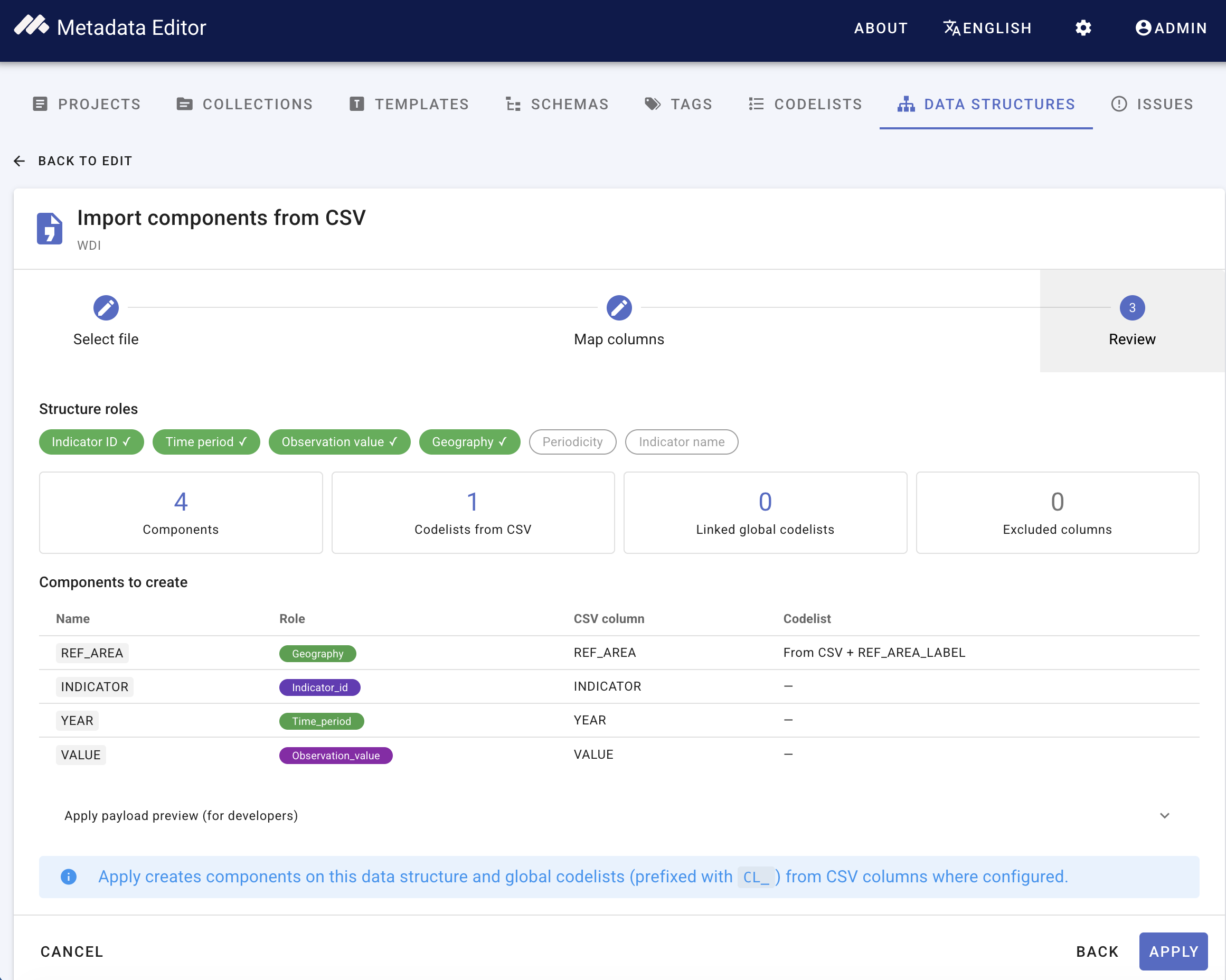 Data structure — CSV import review