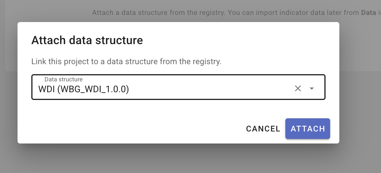 Attach data structure dialog