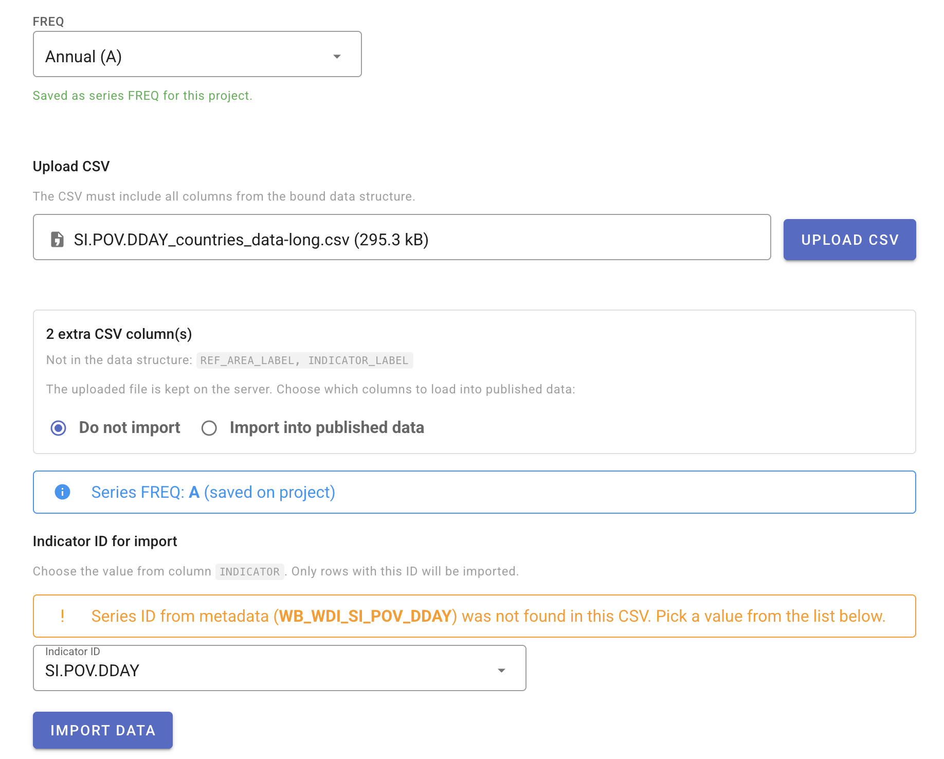 Import — select indicator ID